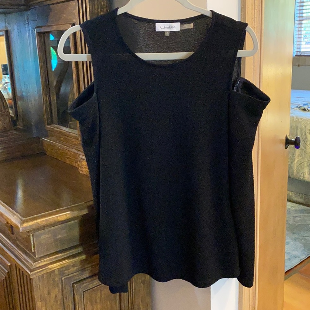 Calvin Klein sparkle threaded cold shoulder top